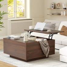 Lift Top Coffee Table Wood Square Coffee Table with Storage Farmhouse Coffee Tables with Hidden Storage Compartment Center Table with Lifting Tabletop for Living Room Home Office Walnut - Nuez - Ver 8