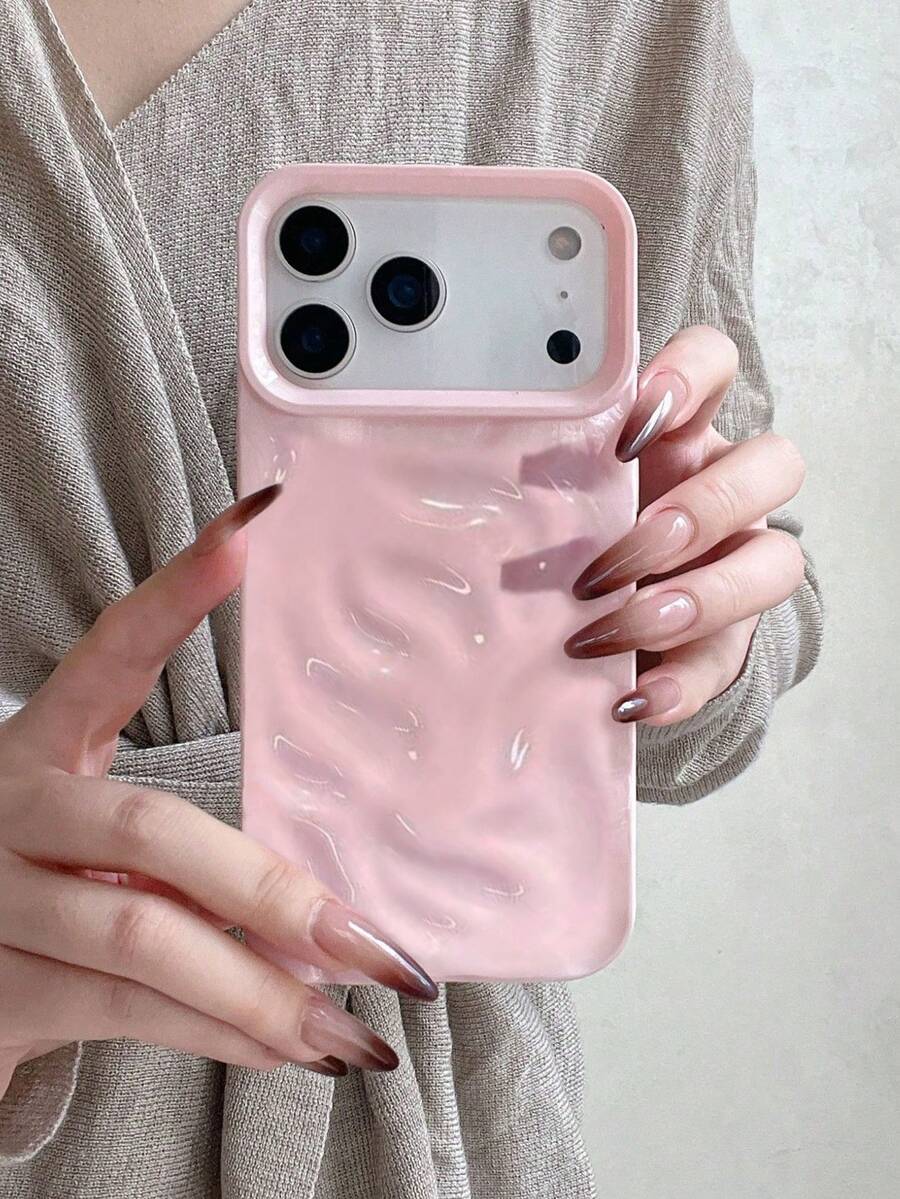 Ốp lưng điện thoại màu hồng lượn sóng cho iPhone 17promax/17pro/17air/17/16promax/16/16pro/16plus/15/15promax/15pro/15plus/11/12/13/14promax/11pro/11promax/12pro/12promax/13pro/13promax/14pro/14promax/14plus, ốp mềm, đơn giản và sáng tạo. - Hồng - Xem 1