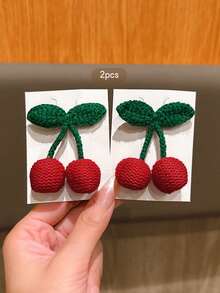 2个可爱樱桃蝴蝶结发夹，甜美风格发饰，价格实惠的日常发饰 - 彩色 - 查看 4