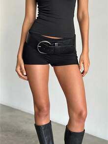 Womens Solid Color Micro Shorts Casual Elastic Waist Slim Fit Skinny Shorts Lounge Shorts - màu đen - Xem 1