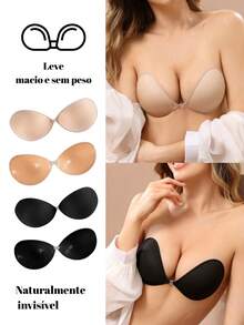 Silicone Adhesive Bra, Nipple Protectors With Push-Up Effect, Available In Apricot And Black – Ideal For Formal Dresses, Dates, Weddings, Travel, Holidays, Festivals, Brides, Spring, Strapless Lingerie, Invisible Backless Bra, Lingerie Accessories - 黑色 - 查看 2