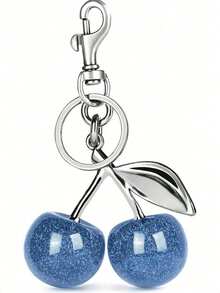 1 pieza Llavero con colgante de cereza - Accesorio de cereza para coche, regalo para mujeres, regalo de Navidad, regalo de bolso para el Día de San Valentín - Plata+azul - Ver 1