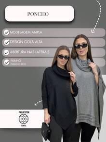 VIA CLOSET Kit Of 2 Women's Knitted Ponchos, Knitted Blankets, High Neck, Wool Coats For Winter - Borgoña/Azul marino - Ver 9