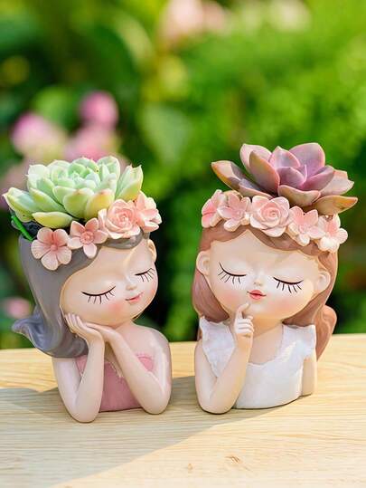 1pc Resin Succulent Planter, Decorative Desktop Flower Pot, Creative DIY Desk Decor Vase, Small Fairy Ornament For Home, Office, Living Room, Balcony