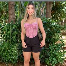 Lace Corset Without Pad Tulle  Underwire And Strap Cropped Women's Basic SPRING-SUMMER - Pink - View 2