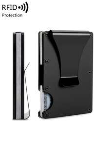 FOREVER MIYIN RFID Minimalist Aluminum Alloy Men's Wallet - Ultra-Thin Metal Card Holder With Quick Access Slot, Bill Compartment, Suitable For Work, Business Commute, Travel, Daily Use - Black - View 3
