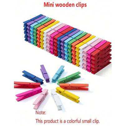 50个装彩色小木夹，可作照片夹、可爱便签夹、衣夹、夹子、木质照片夹，适用于手工艺术创作，多功能DIY装饰