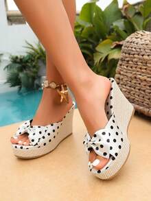 女士新款夏季防水坡跟高跟凉鞋 - 白色 - 查看 5