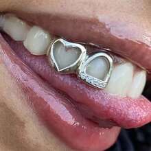 Dentures Suitable For Women & Men, Bling Braces With 5A 5A Zirconia Teeth Decoration, Double Combination Metal Frame For Parties, Music Festivals, Year-Round Wear, Instant Smile For Denture Users - Golden - View 3