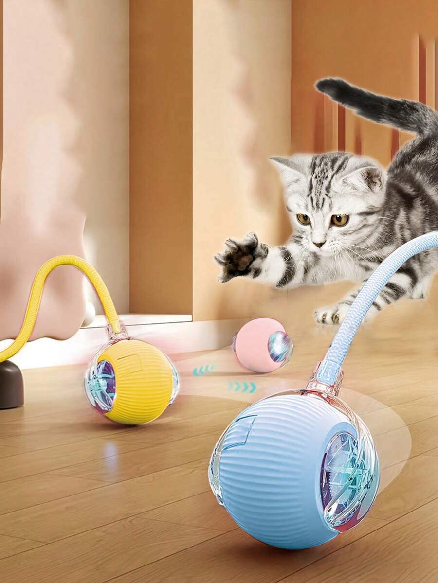 1 Set Mainan Bola Bergulir Interaktif Berdasarkan Gravitasi, Mainan Kucing Elektrik Otomatis, Bola Pintar untuk Menghilangkan Kebosanan Kucing, Warna Acak