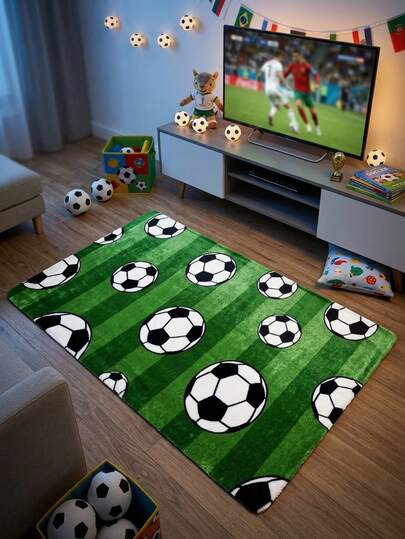 1pc Patterned Football Kids Carpet, Decorative Sports Style, Cute Decorative Mat, Cute Gaming Rug, Decorative Carpet, Bedroom Decor, Living Room Carpet, Home Decor, Carpet, Home Decoration, Outdoor Rug, Washable Carpet, Graduation Gift
