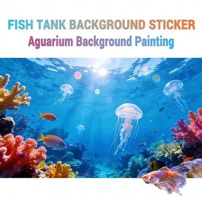 Tranh vẽ san hô sứa dưới ánh mặt trời, tranh nền bể cá, decal nền bể cá, decal nền bể nuôi bò sát, decal tự dính mặt trước, trang trí cảnh quan bể cá, đồ trang trí bể cá.