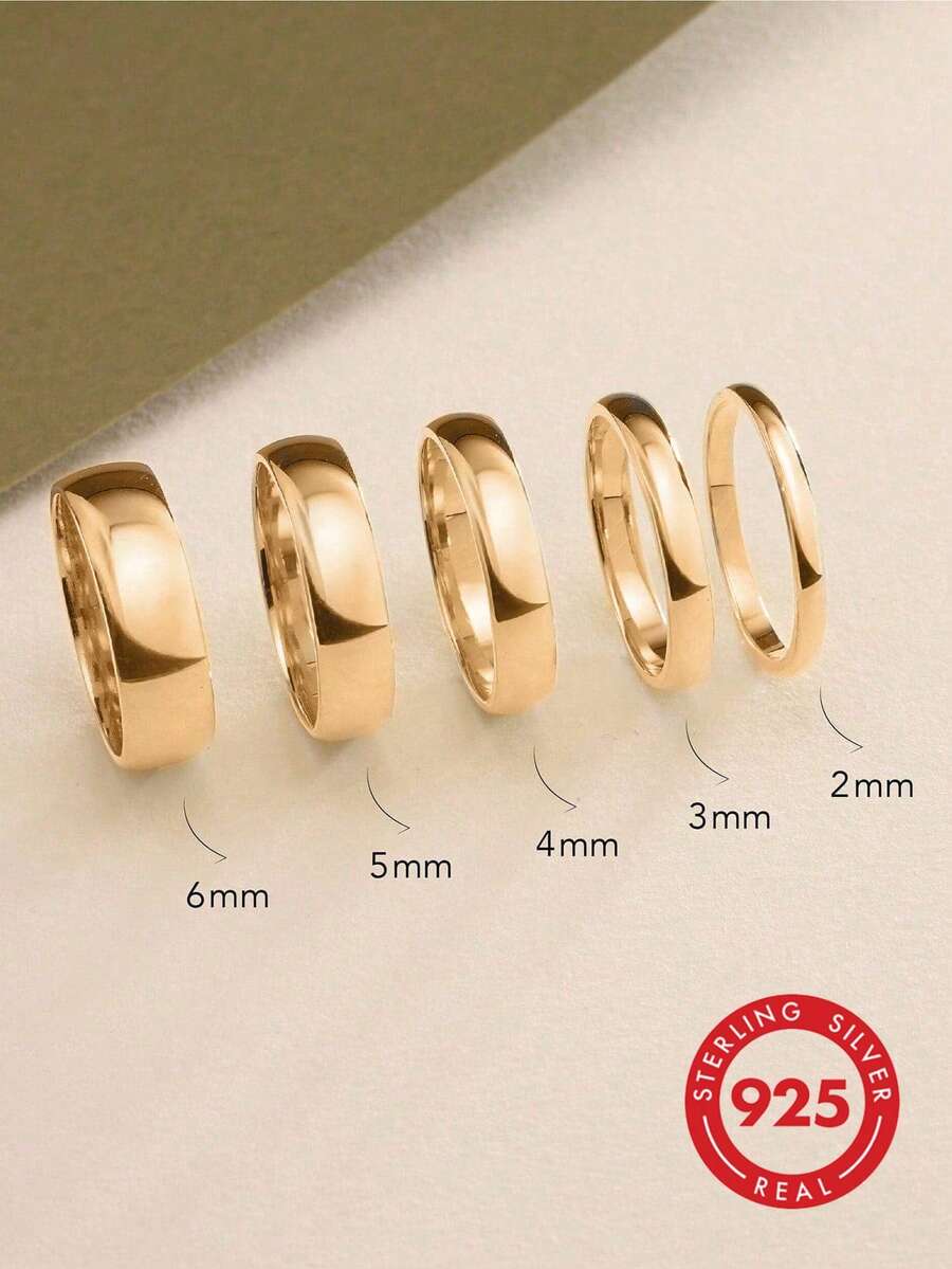 1 pieza Anillo de pareja redondo de platino sólido, hecho de plata de ley S925, regalo de joyería de estilo elegante europeo y americano - Dorado - Ver 1