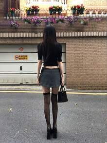 2 đôi tất trơn JK Lolita ren trong suốt dài đến đầu gối dành cho nữ - màu đen - Xem 6