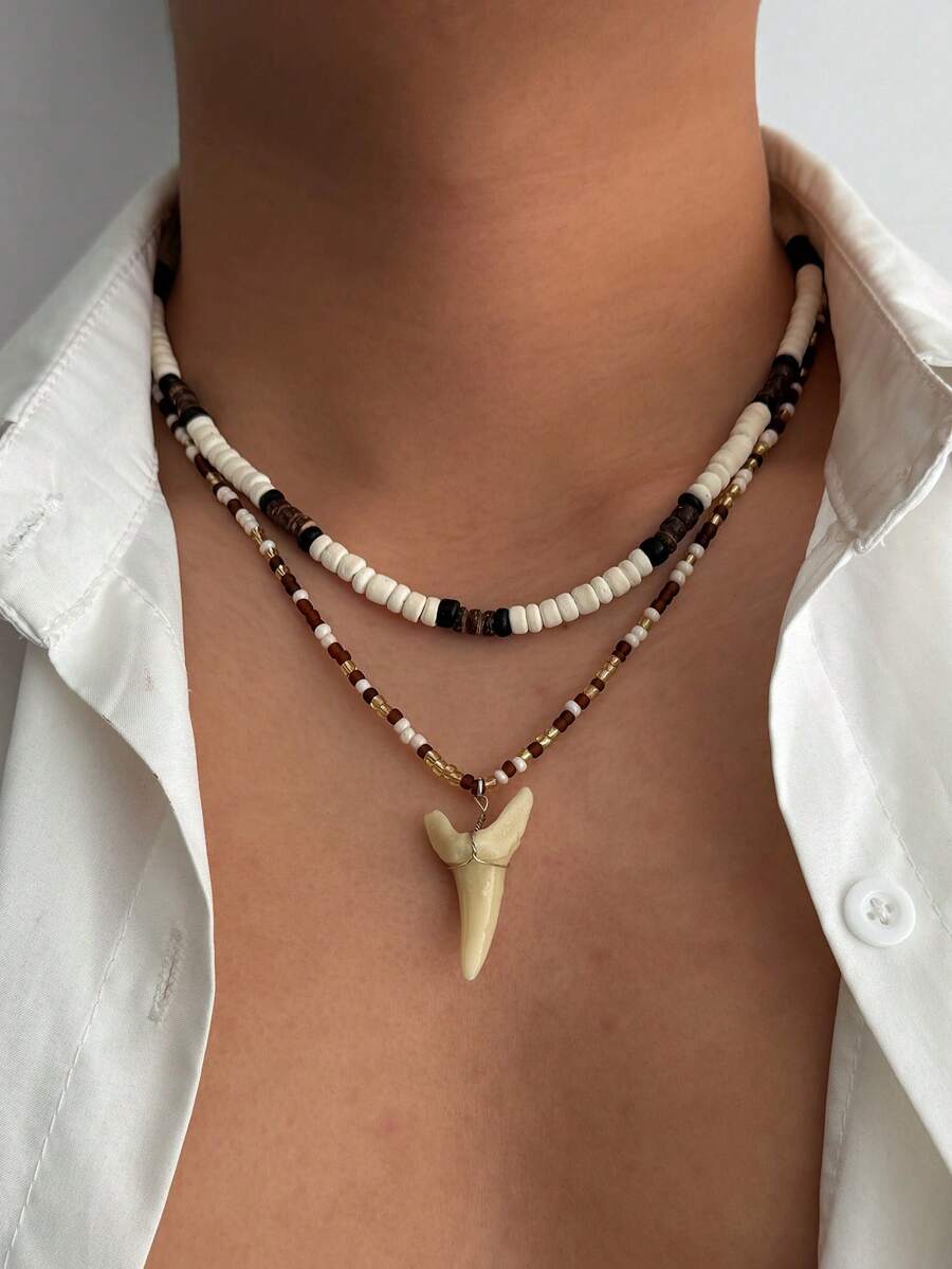 Bộ 2 chiếc vòng cổ vỏ dừa và hạt cườm phong cách Bohemian, trang sức mùa hè Hawaii dành cho dân lướt sóng, trang sức bãi biển.