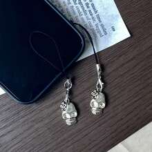 12 pièces Fleur Crâne Charms de Téléphone, Pendentif Polyvalent Doux et Cool, Décoration de Suspension de Téléphone de Haute Qualité, Cordon de Téléphone Anti-Perdu - argent - Voir 3