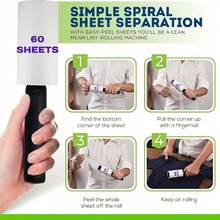Cuộn giấy vệ sinh lông thú cưng dạng dính (60 tờ/cuộn) - Loại bỏ lông thú cưng cứng cáp cho chó, mèo, thảm, đồ nội thất, quần áo, thảm trang trí và đồ bọc nệm - Gói nhiều cuộn tiết kiệm - 60 - Xem 7
