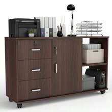 Archivero Organizador Grande 3 Cajones y 1 Gabinete y 2 Estantes de Alenamiento Abiertos Mueble para Impresora Engrosado con Llave y Ruedas Archivero Tamaño para Oficio Marrón - roble oscuro - Ver 7