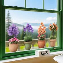 1pc European Style Potted Artificial Green Plant Sticker, Lavender & Rose Combination, Self-Adhesive, Decorate Window Sill With Cozy Atmosphere - Multicolor - View 5