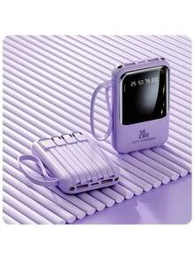 Mini Cargador Portátil Rápido de 20,000Mah 5V2A, Cargador de Teléfono Multifuncional de Alta Capacidad, Cable Desmontable 4 en 1, Luces LED Ultra Brillantes, Batería Esencial para Viajes, Pantalla Inteligente Digital, USB-C - Multicolor - Ver 3