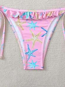 Swim Mod Women's Swimsuit, Two-Piece Bikini Set With Halter Neck, Ruffles And Bow In Solid Color For Summer - 彩色 - 查看 6