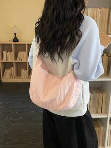 Tas Bahu Wanita Gaya Korea, Lembut, Orisinal, Desain Unik, Kapasitas Besar Baru, Serbaguna, untuk Penggunaan Sehari-hari. - Berwarna merah muda - View 6