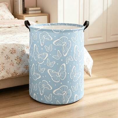 1pc Foldable Large Capacity Laundry Basket, Waterproof Butterfly Print Dirty Clothes Bin With Handles, Collapsible Storage Organizer For Laundry Room, Dorm, Kids Room, Toy Storage