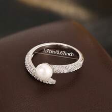 1 chiếc nhẫn hợp kim đồng 4 chấu đính đá và ngọc trai, kiểu dáng thời trang, đa năng, cá nhân hóa, phù hợp để đeo hàng ngày, dự tiệc, làm quà tặng, trang sức mùa hè. - Bạc - Xem 7