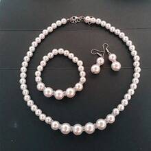 4pcs/Set Faux Pearl Necklace Jewelry Set For Women - Gold - View 4