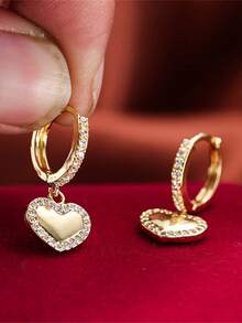 1 Đôi bông tai khoen tròn sang trọng bằng đồng đính đá Cubic Zirconia, thiết kế tối giản hình hoa và ngôi sao rỗng. - W16387 - Xem 8