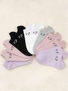 1/5/10 Pairs Women's Heart Pattern Solid Color Boat Socks Invisible Socks - Sweet Fashion Breathable - Versatile For Daily Wear - Suitable For All Seasons - Multicolor - View 3