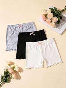 3pcs Girls' Solid Color Casual Shorts, Minimalist Frill Trim Leggings, Versatile Daily Wear - Multicolor - View 16