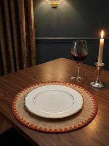 1pc/4pcs Jute Placemats, White Shell Embroidered Round Placemats, Multi-Color Options, Suitable For Dining Decor, Heat Insulation, Tabletop Decoration, Living Room Decor, Applicable For Daily Use, Weddings, And Various Festivals - White - View 7