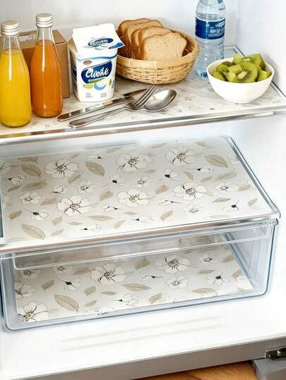 4 piezas de Alfombrillas refrigeradoras impermeables de EVA - a prueba de humedad, antideslizantes, lavables y reutilizables, con diseño floral novedoso, adecuadas para refrigerador, cajones, estantes, armario de zapatos, cocina y otros artículos esenciales del hogar