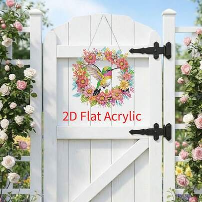 1件彩色蜂鸟花环钻石画挂饰，单面亚克力DIY艺术工艺品，成人礼物，艺术爱好者和鸟类爱好者的礼物