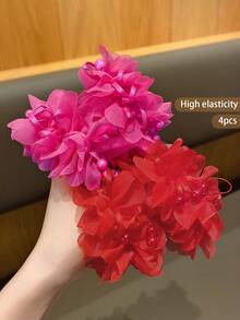 4pcs Cute Flower Hair Scrunchies, Suitable For Daily Wear And Performances - Multicolor - View 6