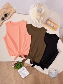 3pcs/Set Casual Fashionable Tie-Knot Camisole For Teen GirlSuitable For Daily, Sports, Running, Vacation - Multicolor - View 1