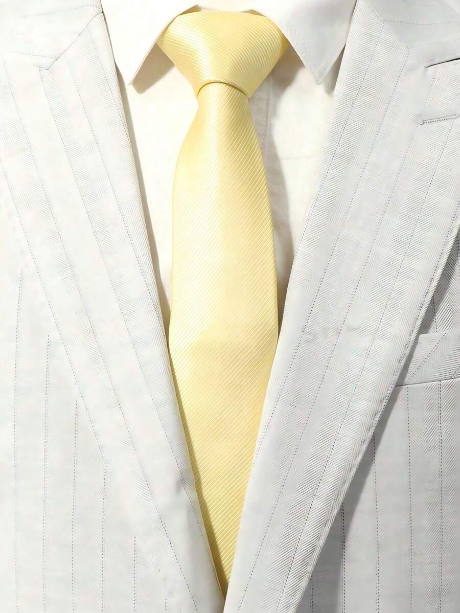 1 chiếc cà vạt nam màu vàng thời trang, dày dặn, thích hợp cho công sở và tiệc tùng. - Màu vàng - Xem 1
