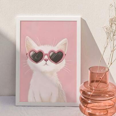 1 bức tranh trang trí tường hình mèo màu hồng, tranh nghệ thuật mèo đen, quà tặng cho người yêu mèo, tranh in trang trí phòng khách, phòng ngủ, không khung.