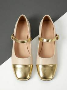 女士时尚新款简约休闲乐福鞋，可调节搭扣，舒适稳固，黑色和米色平底鞋 - 米色 - 查看 6