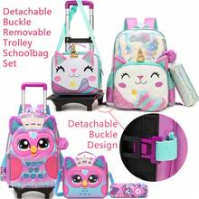 3pcs/Set Girls' Rolling Backpack, 16 Inch Girls' Wheeled Backpack With Lunch Box And Pencil Case - Girls' Rolling Bag - View 1