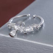 1pc Elegant Flower Decor Adjustable Open Ring With Synthetic Zirconia Stone For Women - Multicolor - View 14