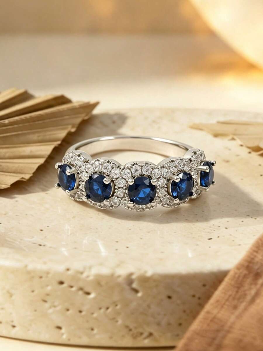 1 chiếc nhẫn thời trang nữ đa năng đính kim cương xanh, lý tưởng cho đeo hàng ngày, dự tiệc và đám cưới, món quà tuyệt vời cho Ngày của Mẹ (Không kèm hộp)
