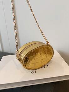 Mini Stone Texture Crossbody Bag, New Lipstick Small Square Bag, Minimalist Chain Shoulder Bag For Summer - Gold - View 8
