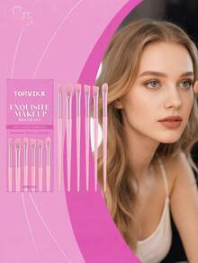 化妆刷套装，自然妆效眉刷和粉底刷，便携式日常化妆工具 - G-櫻花粉 - 查看 1