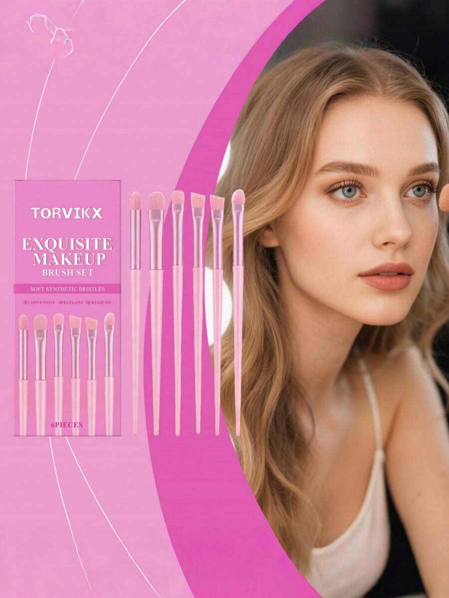 化妆刷套装，自然妆效眉刷和粉底刷，便携式日常化妆工具 - G-櫻花粉 - 查看 1