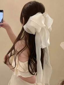 1 Stück elegante lange Schleifenhaarspange aus Organza, geeignet für Frauen & Mädchen für den täglichen Gebrauch, Festivals, Zusammenkünfte, Partys, Outfit-Koordination, Fotoshootings, Sommer, Urlaub, Reisen, Kopfschmuck, Haarklammern - Schwarz - Übersicht 3