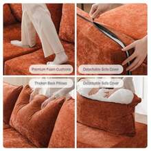 Oversized Accent Chair with All Seats StorageComfy Living Room Chairs with 2 Throw Pillow Upholstered Mid-Century Armchair 24.5'' Deep Seat Reading Chair for Bedroom Office Chenille Orange - Rojo anaranjado - Ver 7