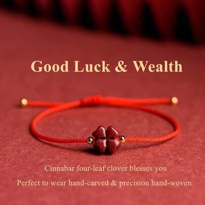 1pc "Cinnabar" Lucky Four-Leaf Clover Beaded Bracelet, Handcrafted Carving And Weaving, Cinnabar Four-Leaf Clover Red Rope Bracelet, Handmade Lucky Clover Bracelet For Men And Women, Purple Gold Sand Couples/Best Friends, Symbolizing Wealth And Prosperity, Suitable As New Year, Christmas Gift For Family And Partners, Women Empowerment, Easter Blessing Bracelet