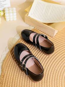 1 Pasang Sepatu Flat Elegan Minimalis Gaya Inggris Warna Polos untuk Anak Perempuan, Cocok untuk Pemakaian Sehari-hari, Musim Semi/Panas - Hitam - View 9